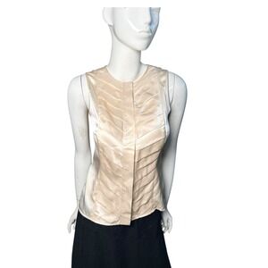 CARLISLE silk Sleeveless‎ Sheath Top ivory hidden button Pleated Women US 4